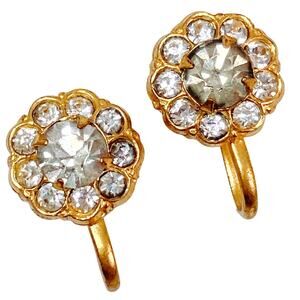 Vintage Coro Signed 1940s Rhinestone Screw Back Earrings Mid Century Gold Tone